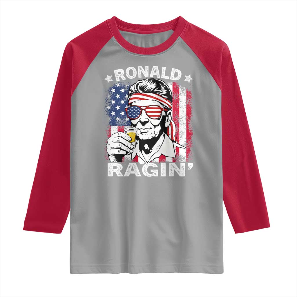 Ronald Reagan Raglan Shirt 4th of July America Flag Beer