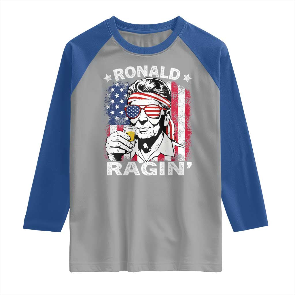 Ronald Reagan Raglan Shirt 4th of July America Flag Beer