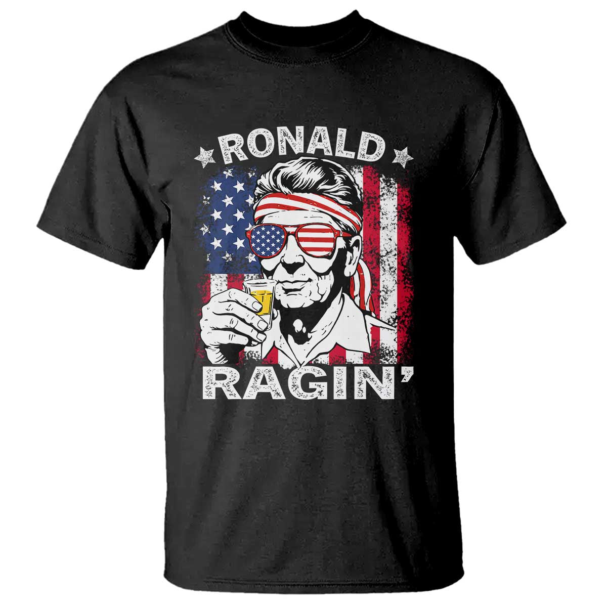 Ronald Reagan T Shirt 4th of July America Flag Beer