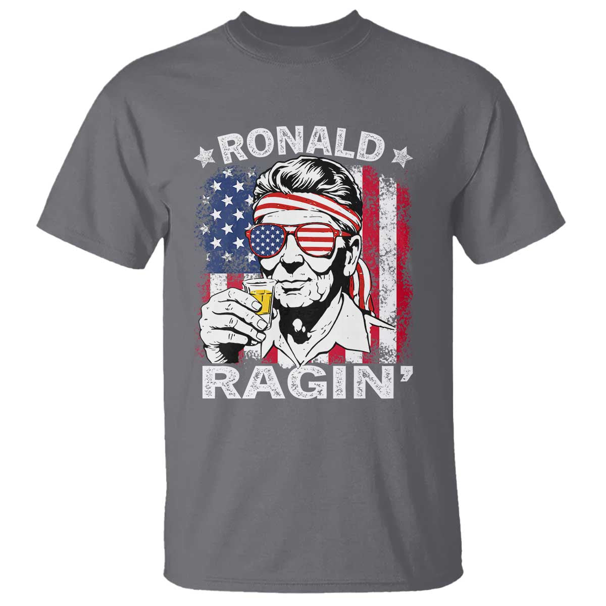 Ronald Reagan T Shirt 4th of July America Flag Beer