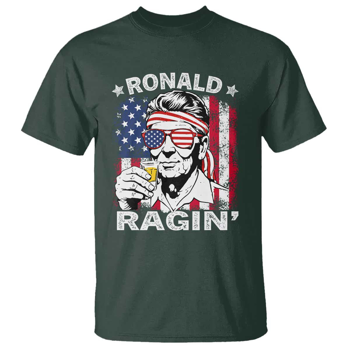 Ronald Reagan T Shirt 4th of July America Flag Beer