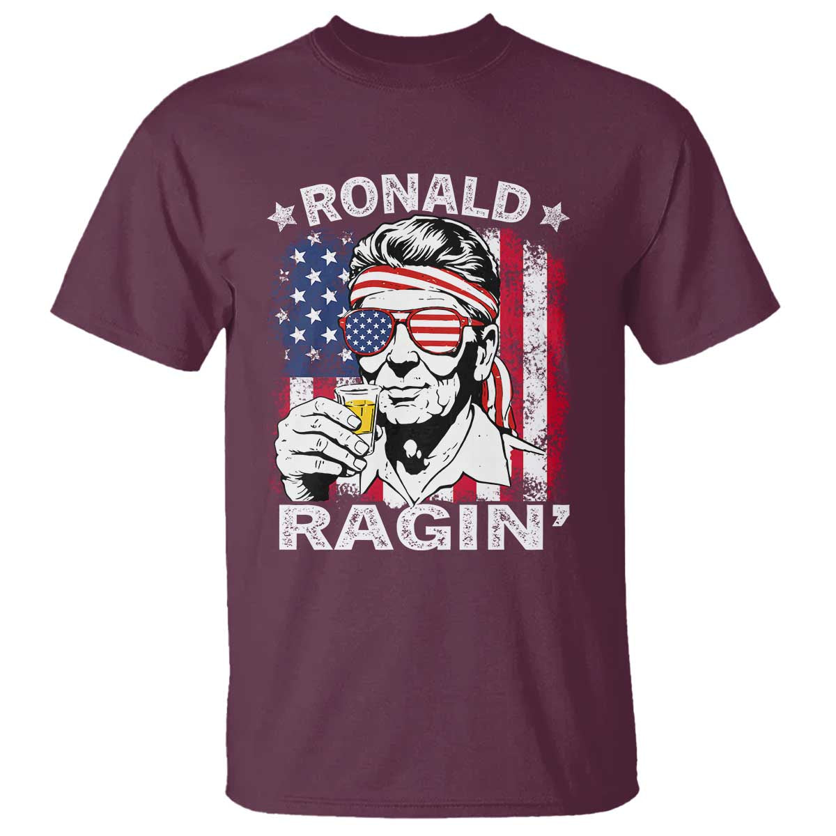 Ronald Reagan T Shirt 4th of July America Flag Beer
