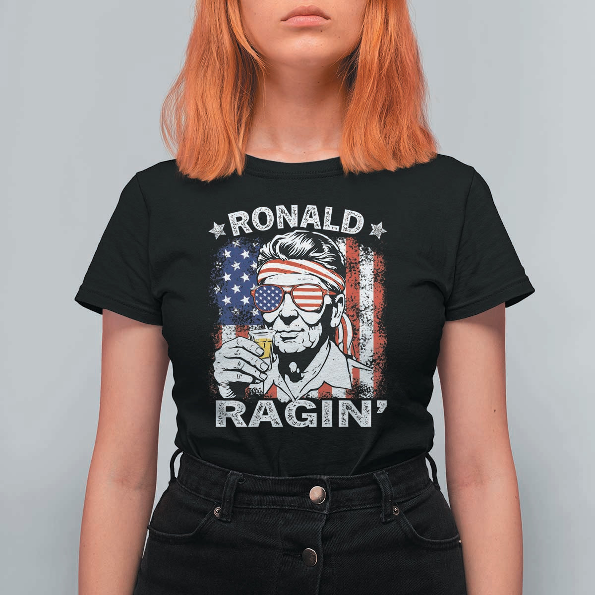 Ronald Reagan T Shirt For Women 4th of July America Flag Beer