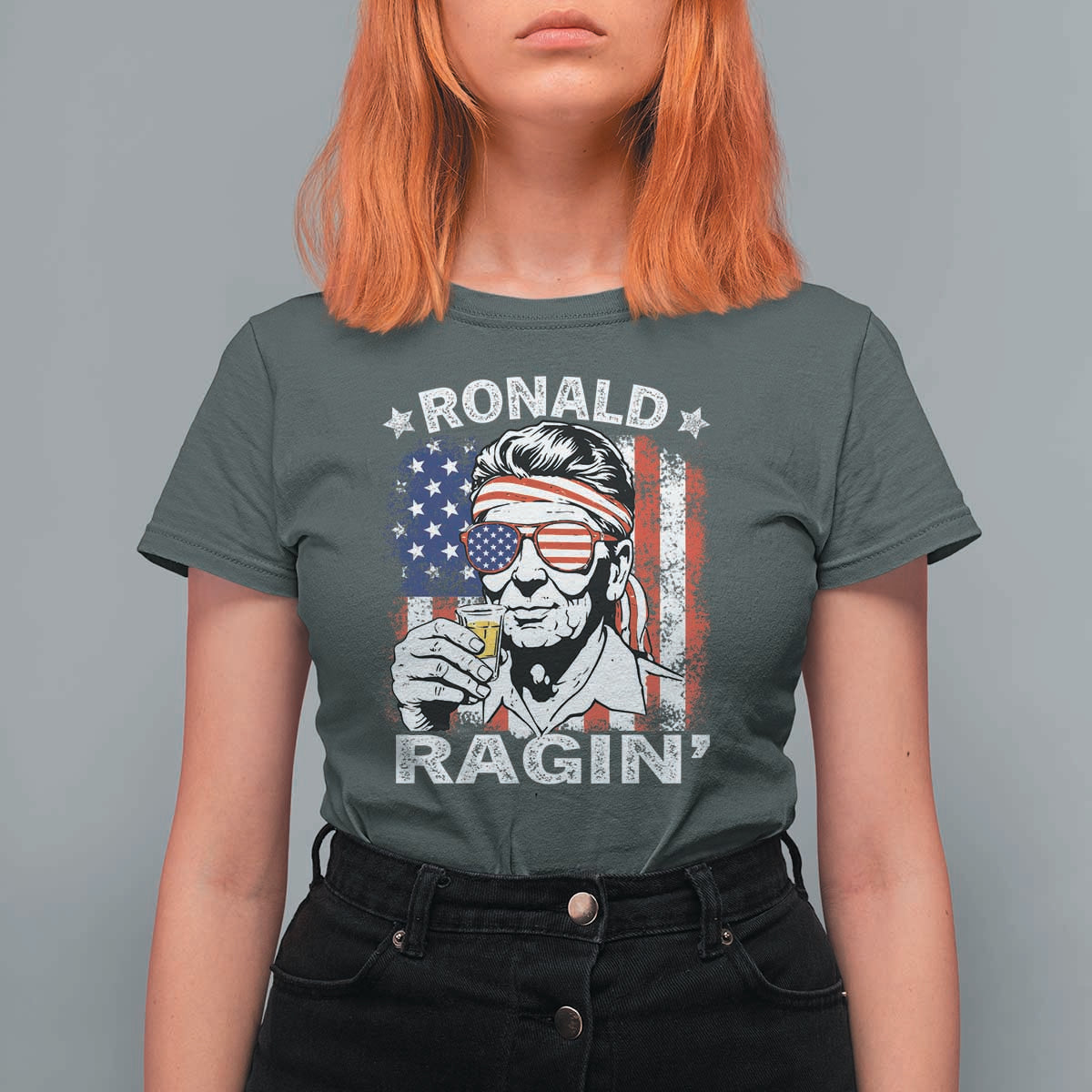 Ronald Reagan T Shirt For Women 4th of July America Flag Beer