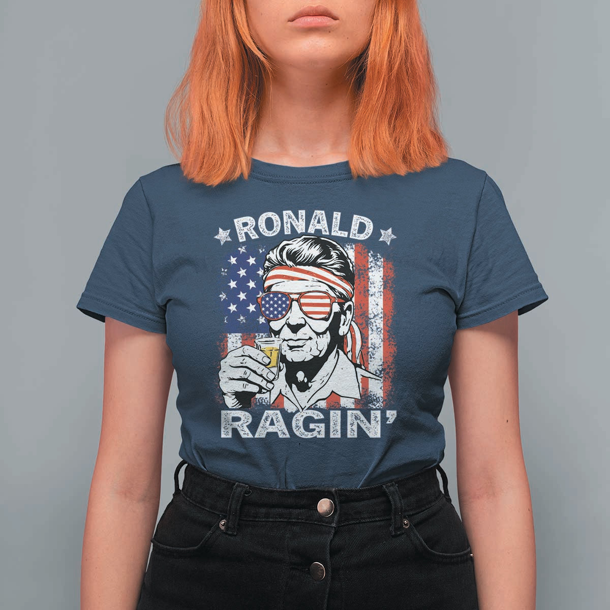 Ronald Reagan T Shirt For Women 4th of July America Flag Beer