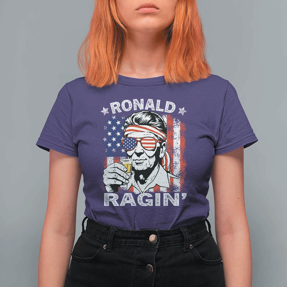 Ronald Reagan T Shirt For Women 4th of July America Flag Beer