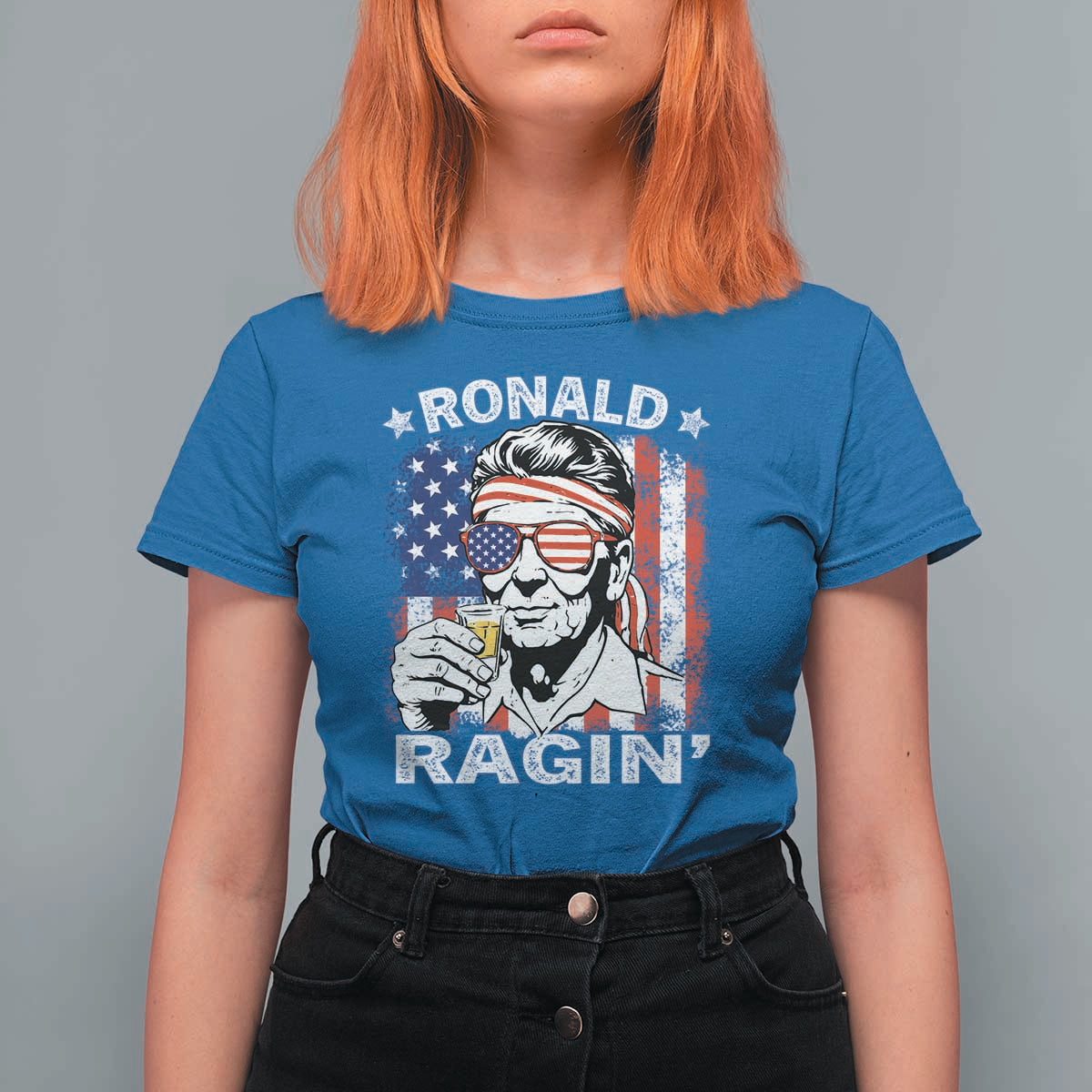 Ronald Reagan T Shirt For Women 4th of July America Flag Beer