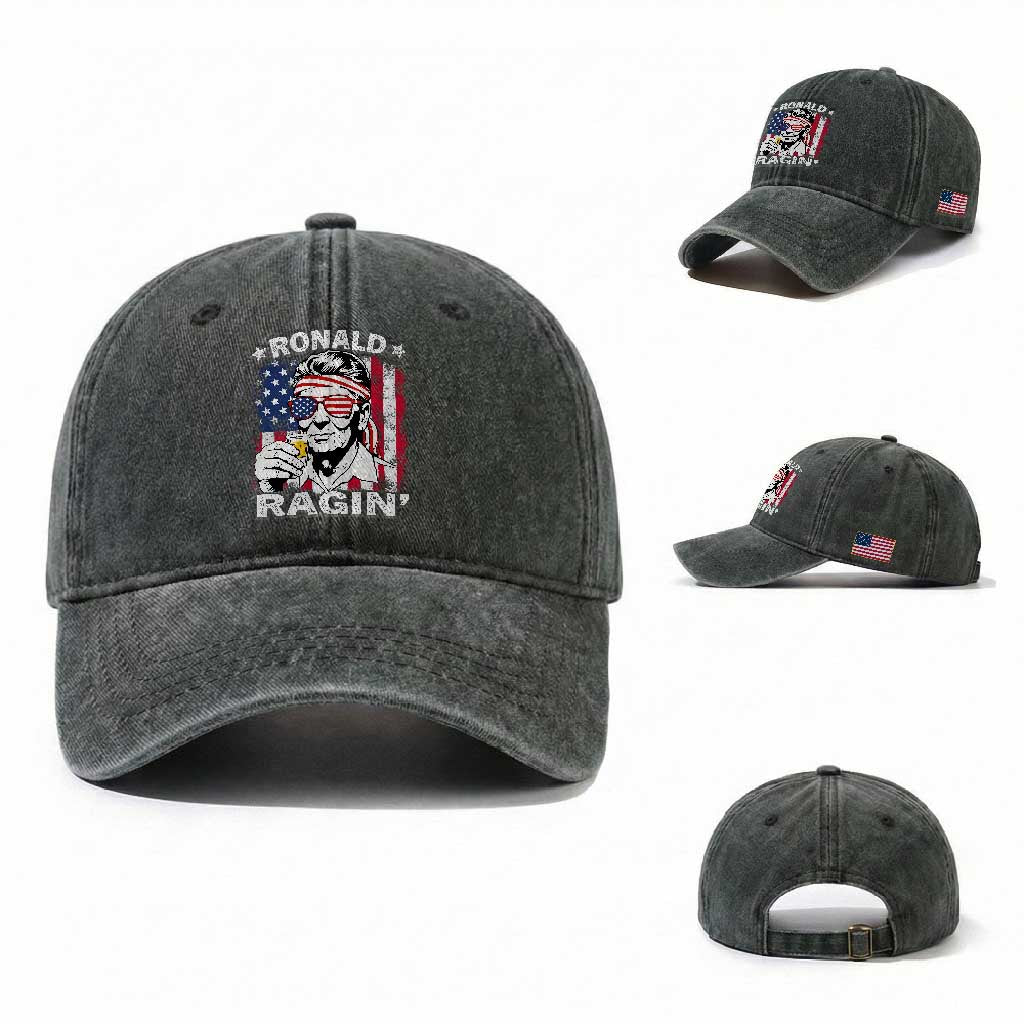 Ronald Reagan Washed Cotton Baseball Cap 4th of July America Flag Beer