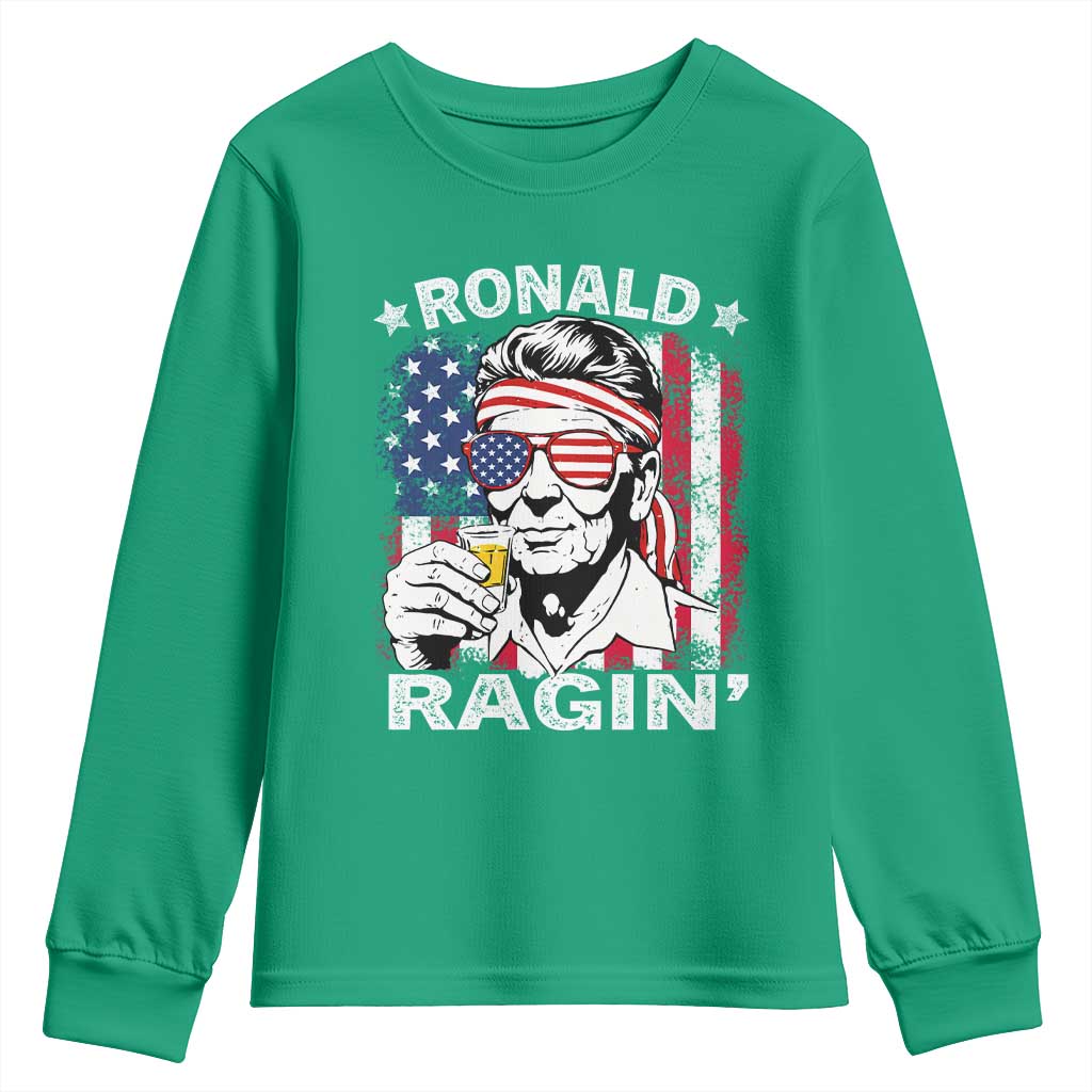 Ronald Reagan Youth Sweatshirt 4th of July America Flag Beer