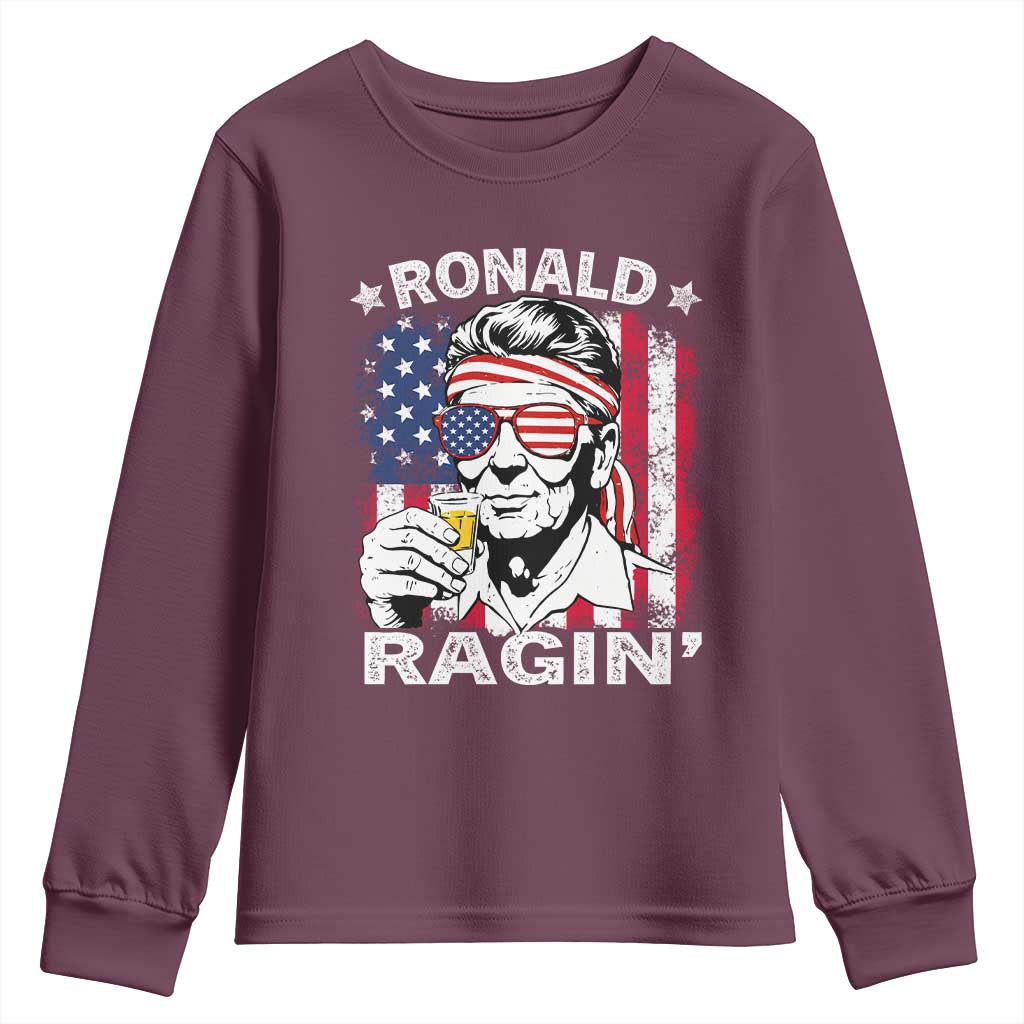 Ronald Reagan Youth Sweatshirt 4th of July America Flag Beer