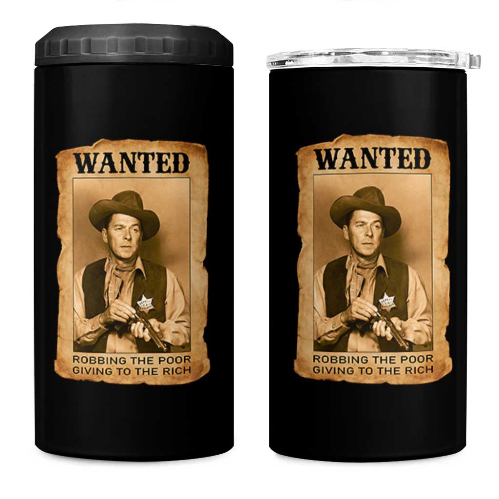 Ronald Reagan Cowboy Retro American President 4 in 1 Can Cooler Tumbler Robbing The Poor GIving To Te Rich