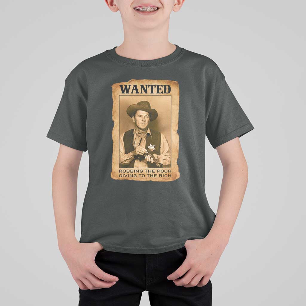 Ronald Reagan Cowboy Retro American President T Shirt For Kid Robbing The Poor GIving To Te Rich