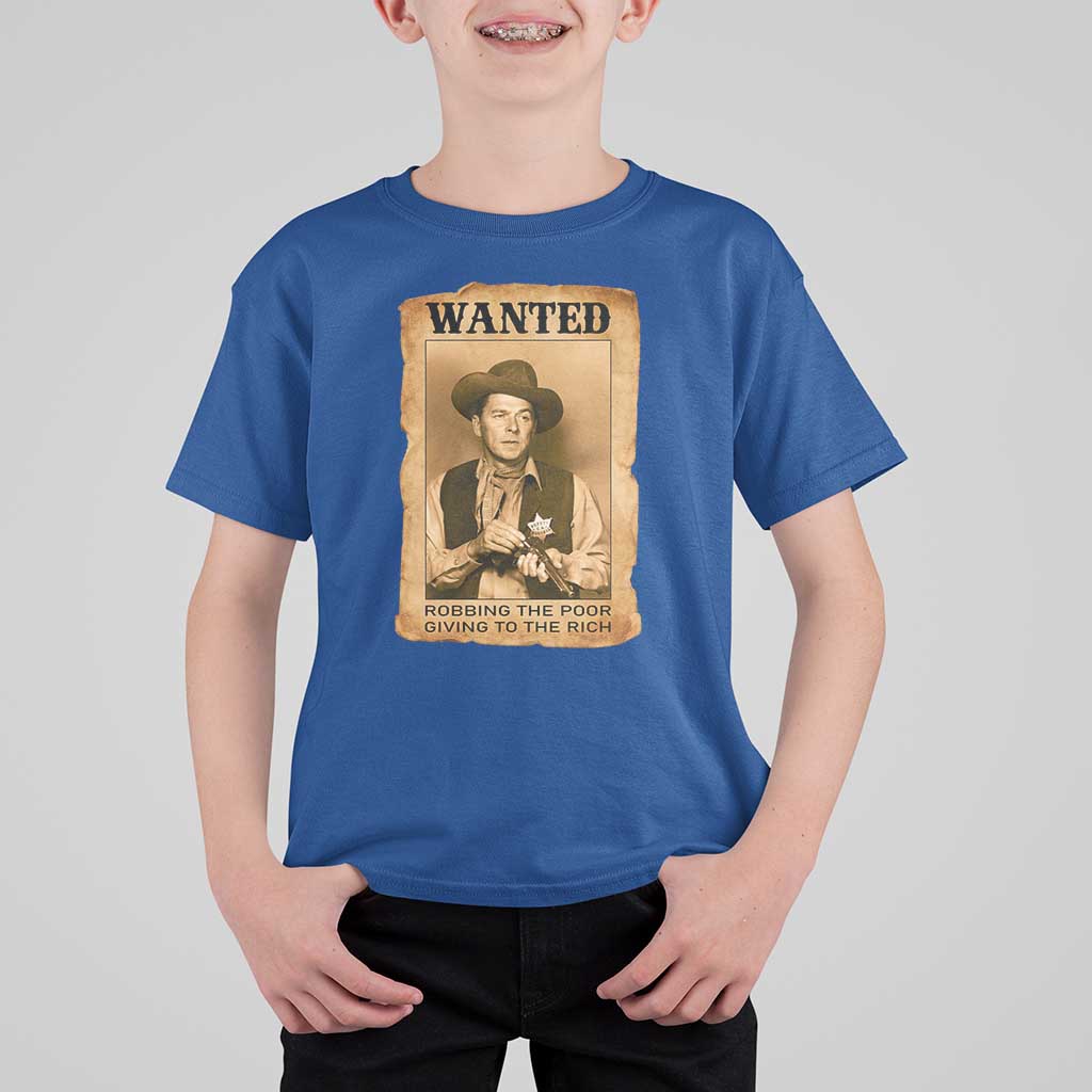 Ronald Reagan Cowboy Retro American President T Shirt For Kid Robbing The Poor GIving To Te Rich
