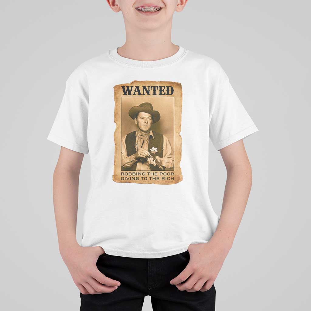 Ronald Reagan Cowboy Retro American President T Shirt For Kid Robbing The Poor GIving To Te Rich