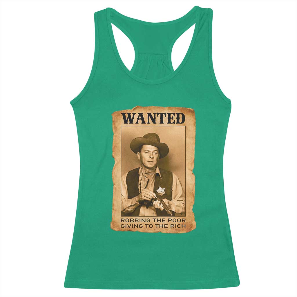 Ronald Reagan Cowboy Retro American President Racerback Tank Top Robbing The Poor GIving To Te Rich