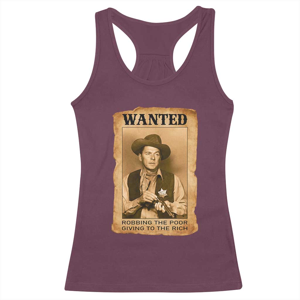 Ronald Reagan Cowboy Retro American President Racerback Tank Top Robbing The Poor GIving To Te Rich