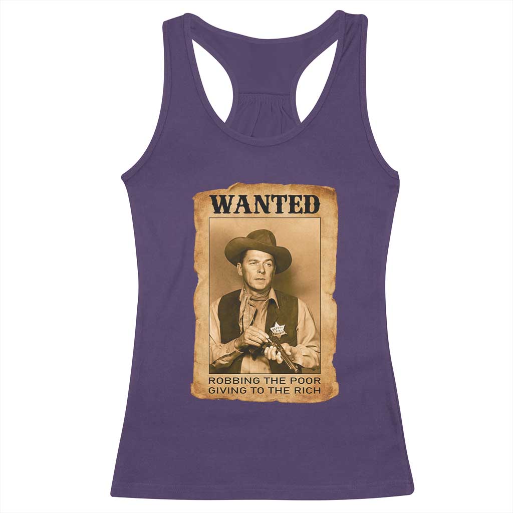 Ronald Reagan Cowboy Retro American President Racerback Tank Top Robbing The Poor GIving To Te Rich