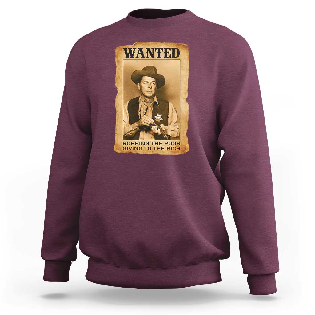 Ronald Reagan Cowboy Retro American President Sweatshirt Robbing The Poor GIving To Te Rich