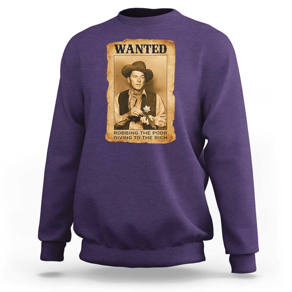 Ronald Reagan Cowboy Retro American President Sweatshirt Robbing The Poor GIving To Te Rich