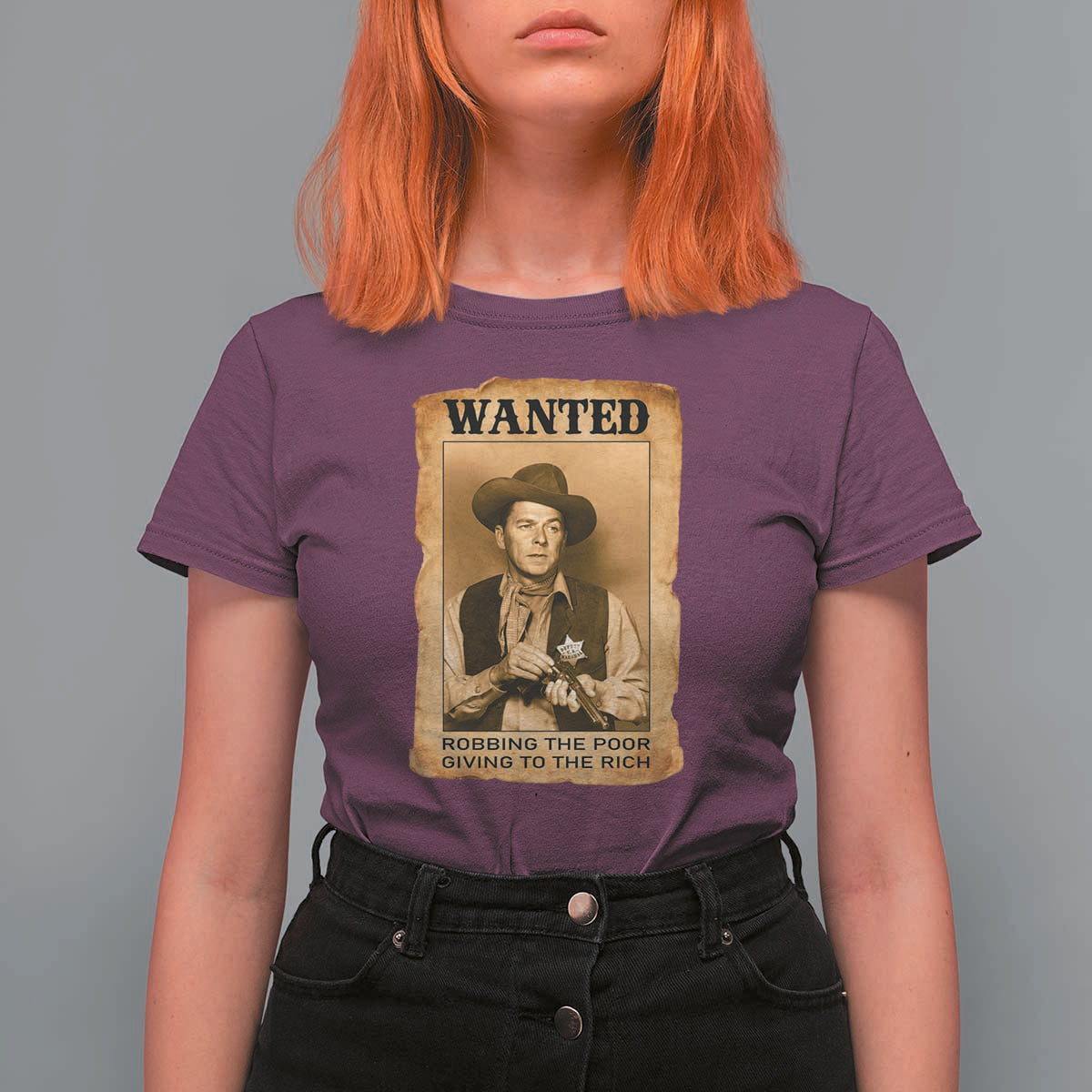 Ronald Reagan Cowboy Retro American President T Shirt For Women Robbing The Poor GIving To Te Rich