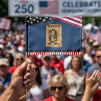 Ronald Reagan Cowboy Retro American President Patriotic Handheld Flag Robbing The Poor GIving To Te Rich