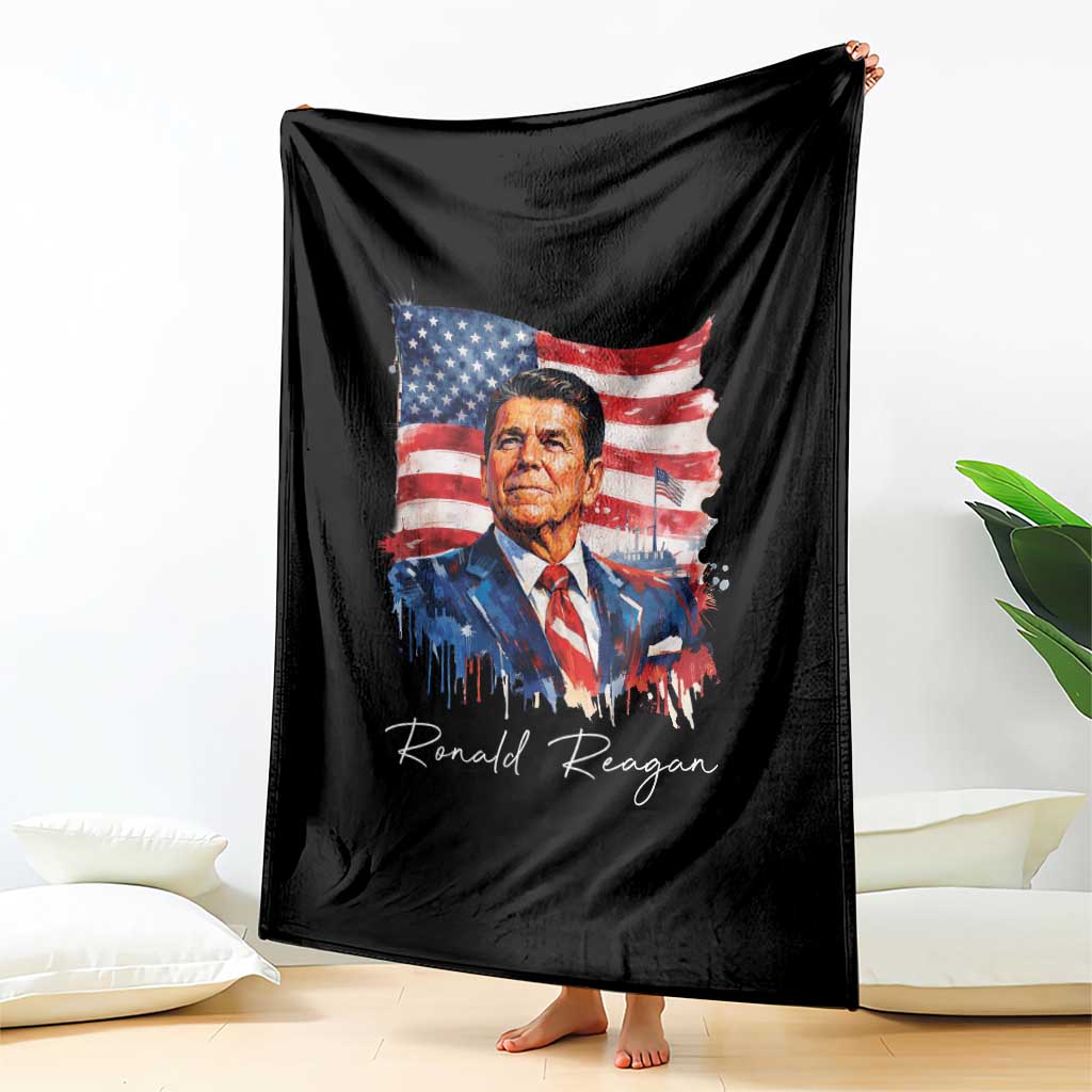 Ronald Regan Patriotic American Flag President Throw Blanket