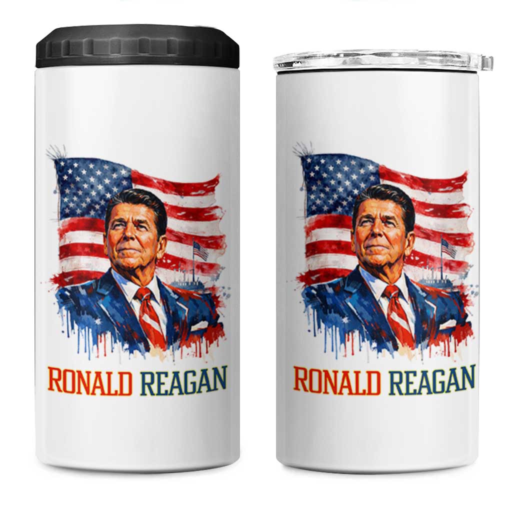 Ronald Regan Patriotic American Flag President 4 in 1 Can Cooler Tumbler