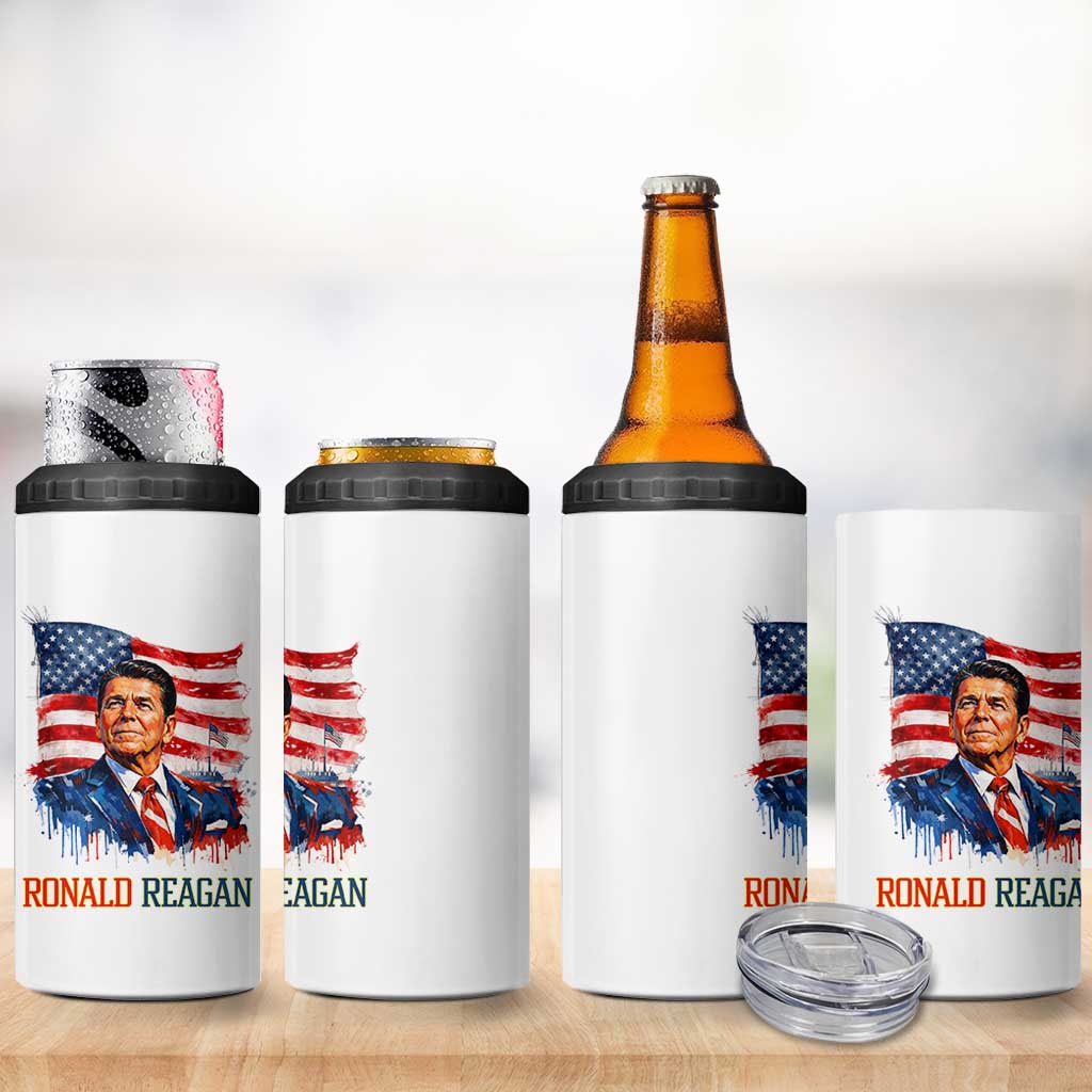 Ronald Regan Patriotic American Flag President 4 in 1 Can Cooler Tumbler