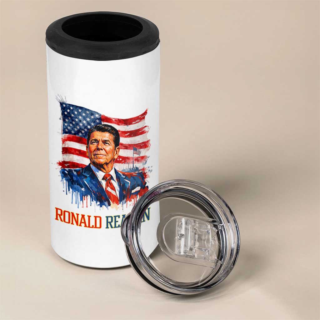 Ronald Regan Patriotic American Flag President 4 in 1 Can Cooler Tumbler
