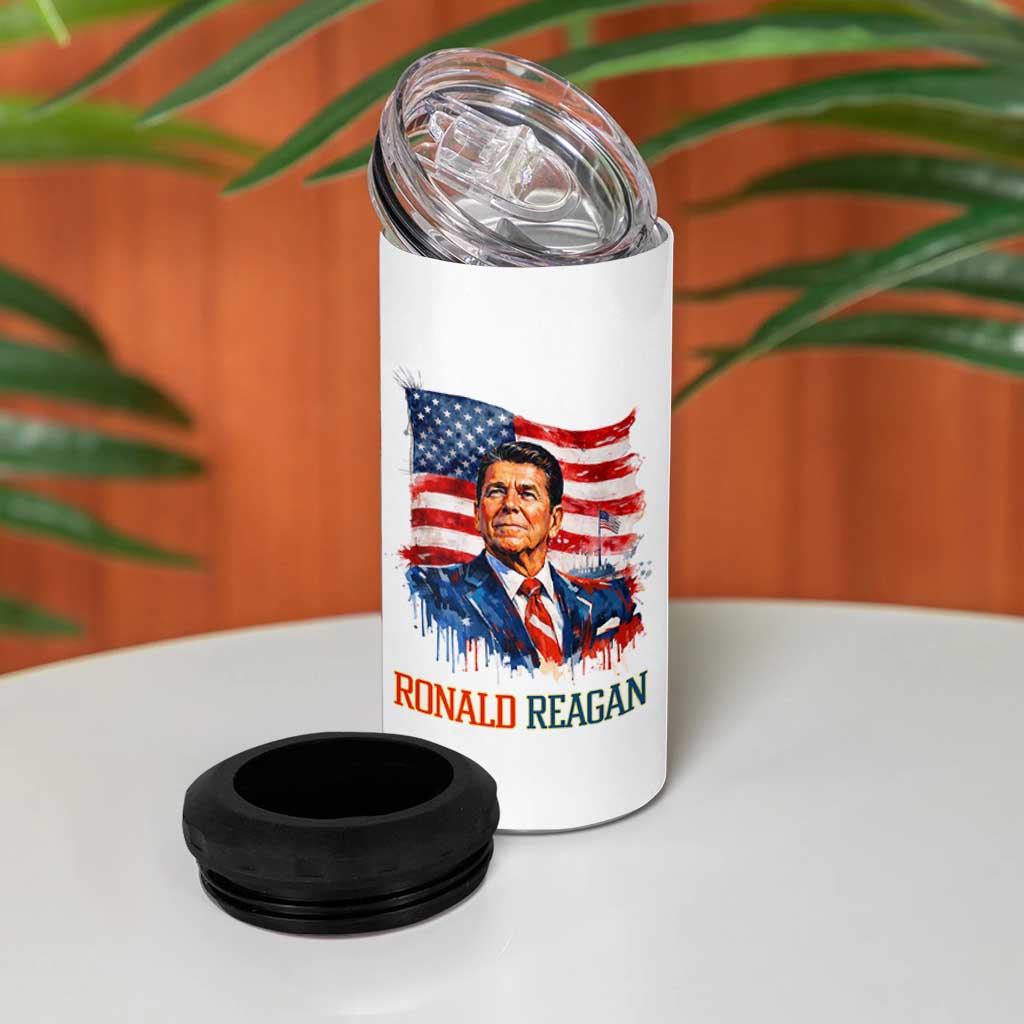 Ronald Regan Patriotic American Flag President 4 in 1 Can Cooler Tumbler