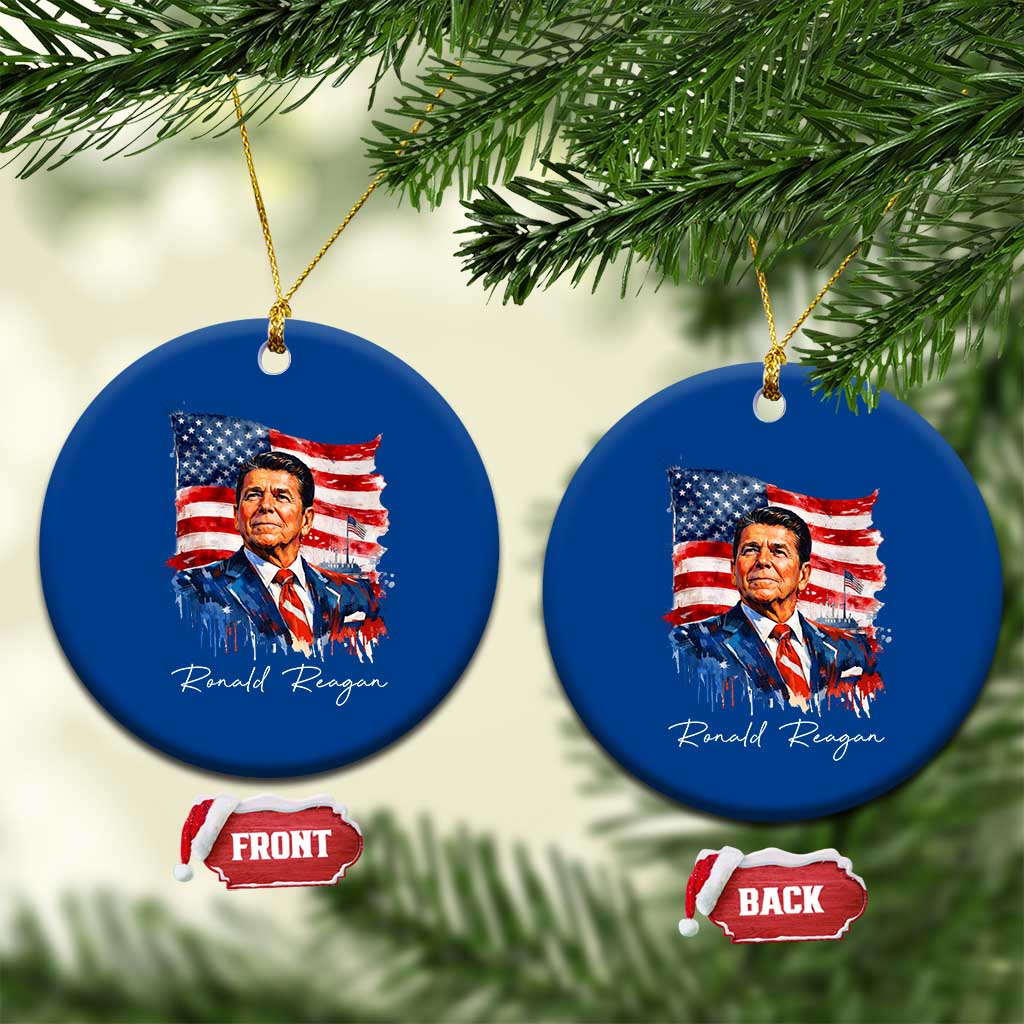 Ronald Regan Patriotic American Flag President Ceramic Ornament