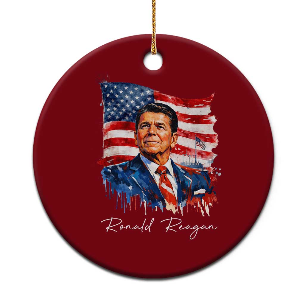 Ronald Regan Patriotic American Flag President Ceramic Ornament