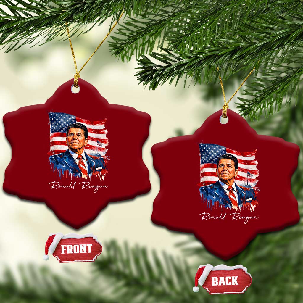 Ronald Regan Patriotic American Flag President Ceramic Ornament