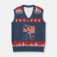 Ronald Regan Patriotic American Flag President V-Neck Knit Sweater Vest