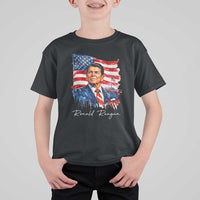 Ronald Regan Patriotic American Flag President T Shirt For Kid