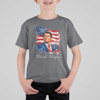 Ronald Regan Patriotic American Flag President T Shirt For Kid
