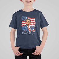 Ronald Regan Patriotic American Flag President T Shirt For Kid