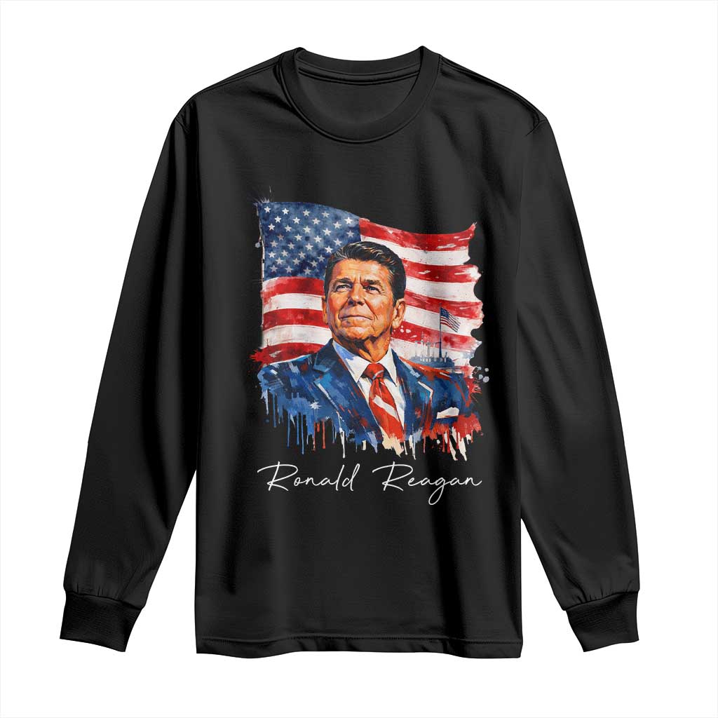 Ronald Regan Patriotic American Flag President Long Sleeve Shirt
