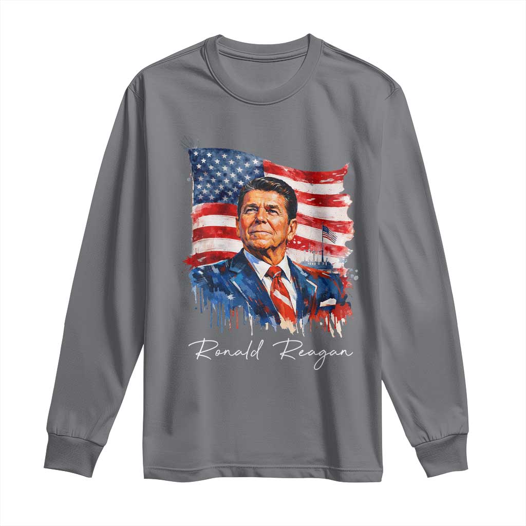 Ronald Regan Patriotic American Flag President Long Sleeve Shirt
