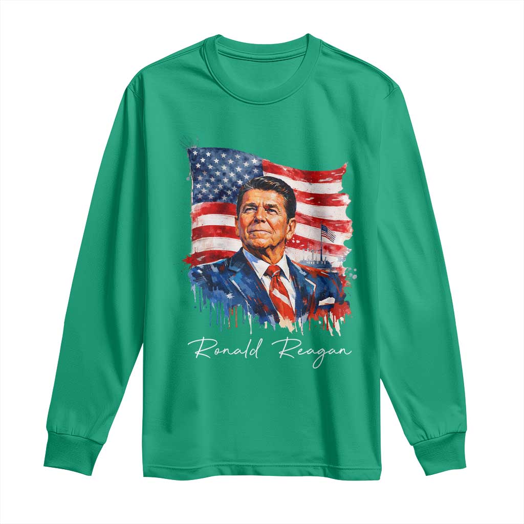 Ronald Regan Patriotic American Flag President Long Sleeve Shirt