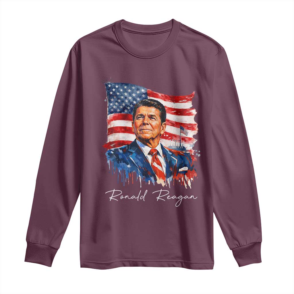 Ronald Regan Patriotic American Flag President Long Sleeve Shirt