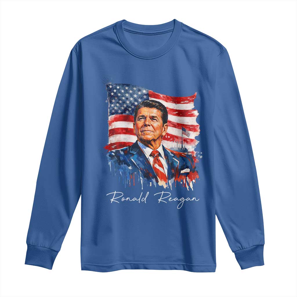 Ronald Regan Patriotic American Flag President Long Sleeve Shirt