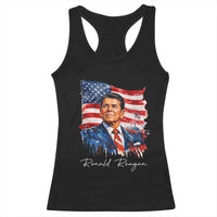 Ronald Regan Patriotic American Flag President Racerback Tank Top