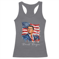 Ronald Regan Patriotic American Flag President Racerback Tank Top