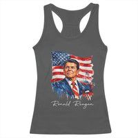 Ronald Regan Patriotic American Flag President Racerback Tank Top
