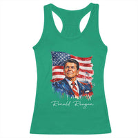 Ronald Regan Patriotic American Flag President Racerback Tank Top