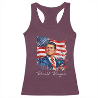 Ronald Regan Patriotic American Flag President Racerback Tank Top