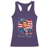 Ronald Regan Patriotic American Flag President Racerback Tank Top
