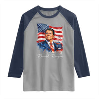 Ronald Regan Patriotic American Flag President Raglan Shirt