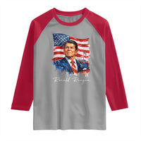 Ronald Regan Patriotic American Flag President Raglan Shirt
